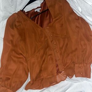 Nine West burnt orange button up blouse